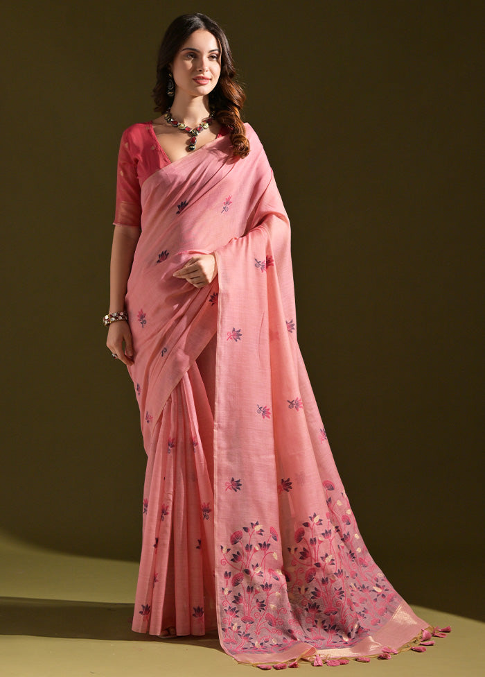 Pink Pure Cotton Saree With Blouse Piece Footaction Online