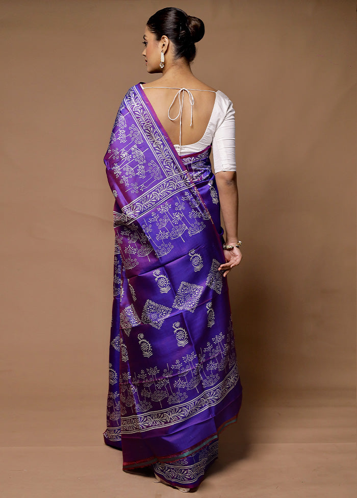 Purple Printed Pure Silk Saree Without Blouse Piece Clearance Visit New