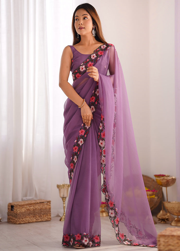 Lavender Spun Silk Saree With Blouse Piece Discount 2025 Unisex