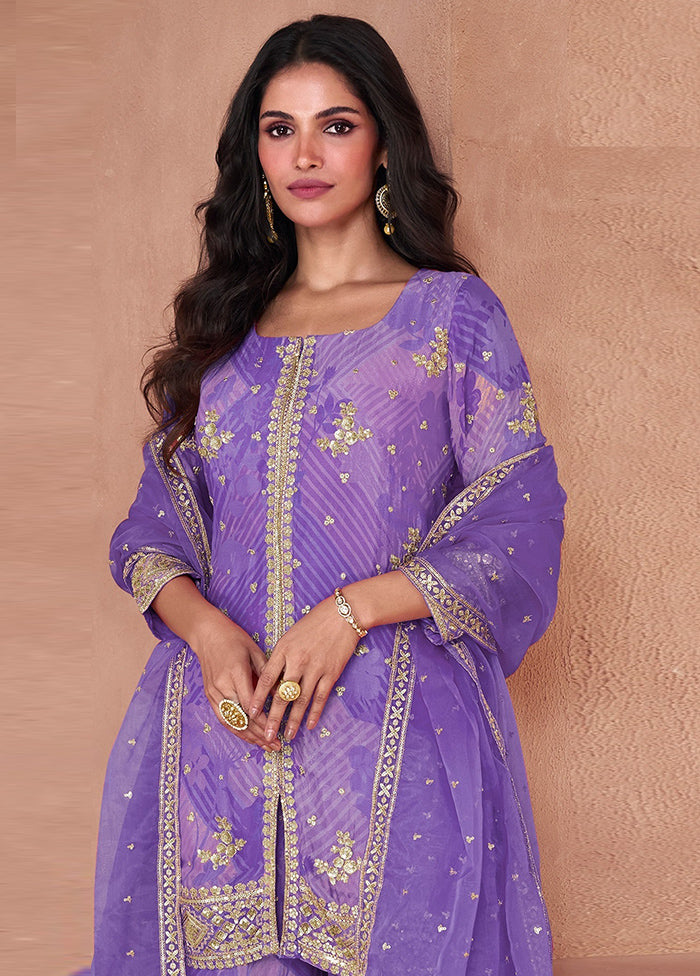 3 Pc Voilet Semi Stitched Georgette Suit Set For Nice