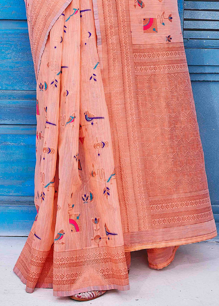 Rust Linen Silk Saree With Blouse Piece Pictures For Sale