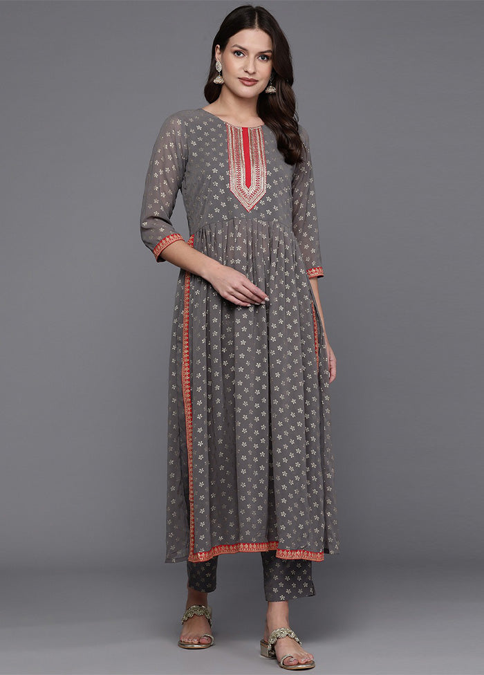 2 Pc Grey Readymade Georgette Kurti Set Cheap Sale Professional