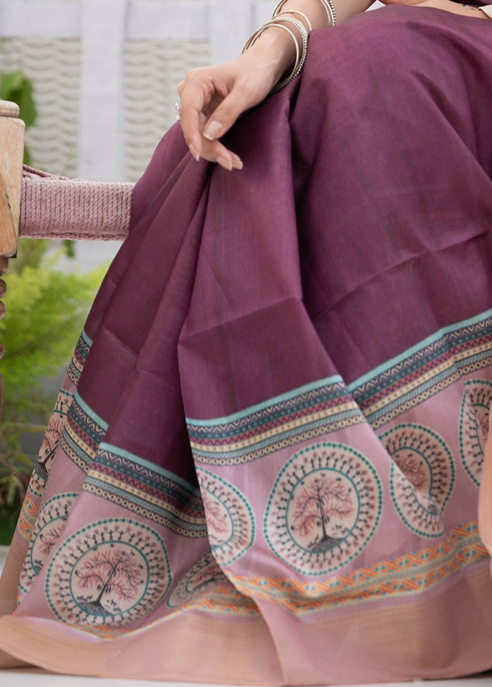 Wine Tussar Silk Saree With Blouse Piece Comfortable Cheap Online