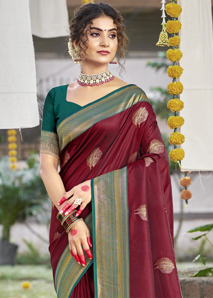 Maroon Dupion Silk Saree With Blouse Piece Cheap Sale Genuine