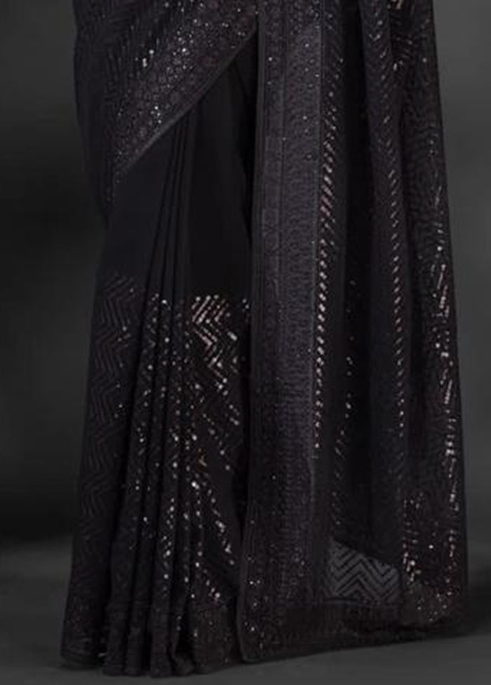 Black Georgette Saree With Blouse Piece Affordable Cheap Online