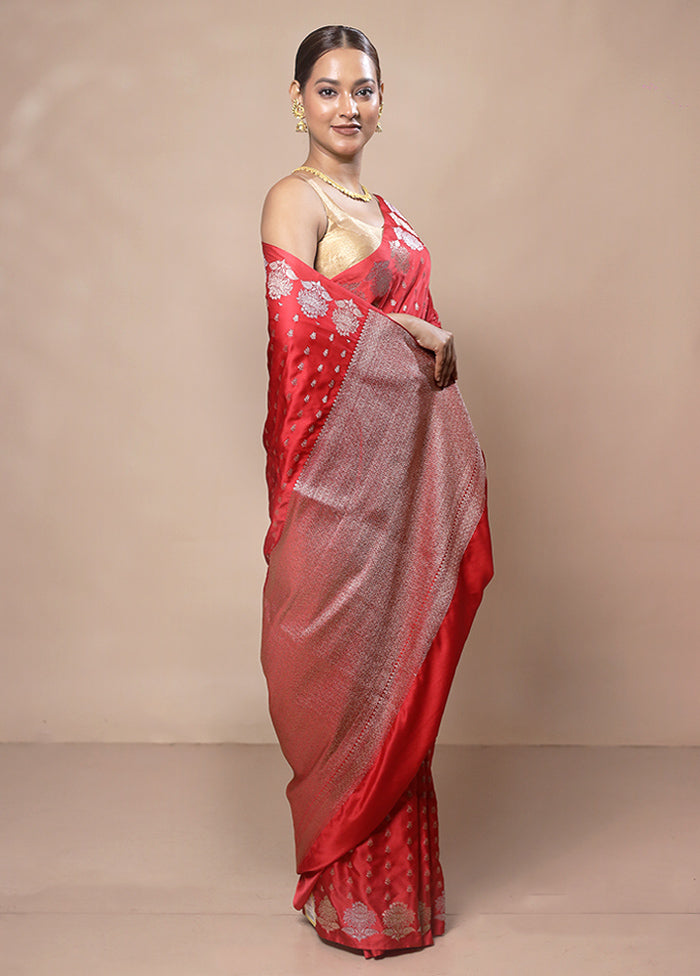 Red Katan Silk Saree With Blouse Piece Discount Cost