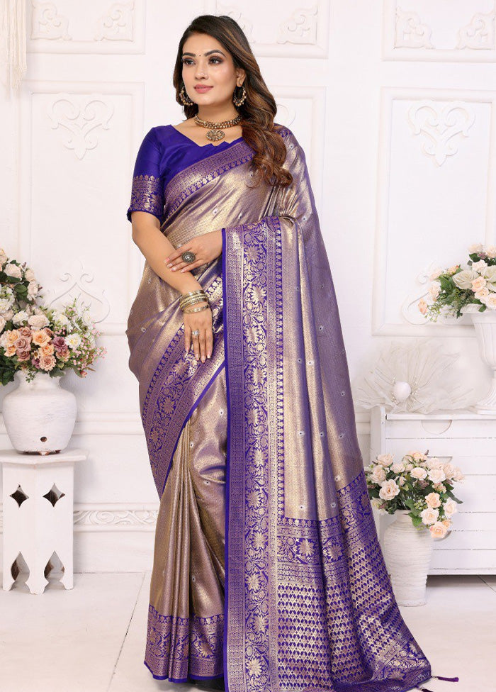 Dark Beige Banarasi Silk Saree With Blouse Piece Sale For Nice