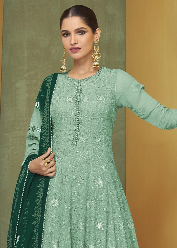 3 Pc Mint Green Semi Stitched Georgette Suit Set Buy Cheap Visit New