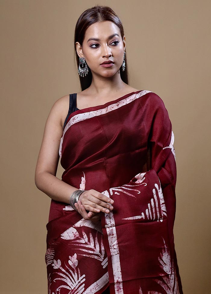 Maroon Printed Pure Silk Saree Without Blouse Piece Big Sale Cheap Online