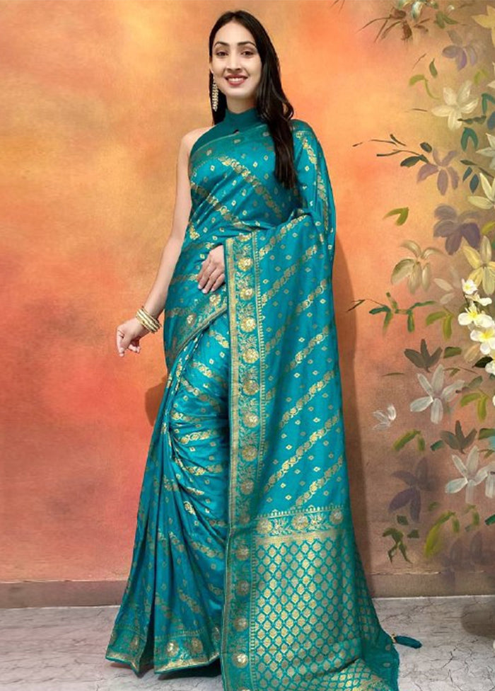 Rama Dupion Silk Saree With Blouse Piece Online For Sale