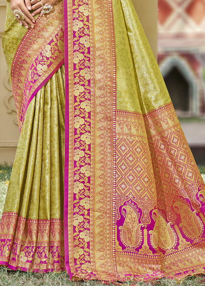 Mehendi Spun Silk Saree With Blouse Piece Real Sale Online