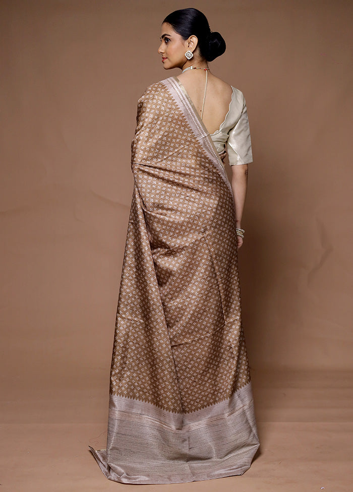 Brown Tussar Silk Saree With Blouse Piece Outlet Release Dates