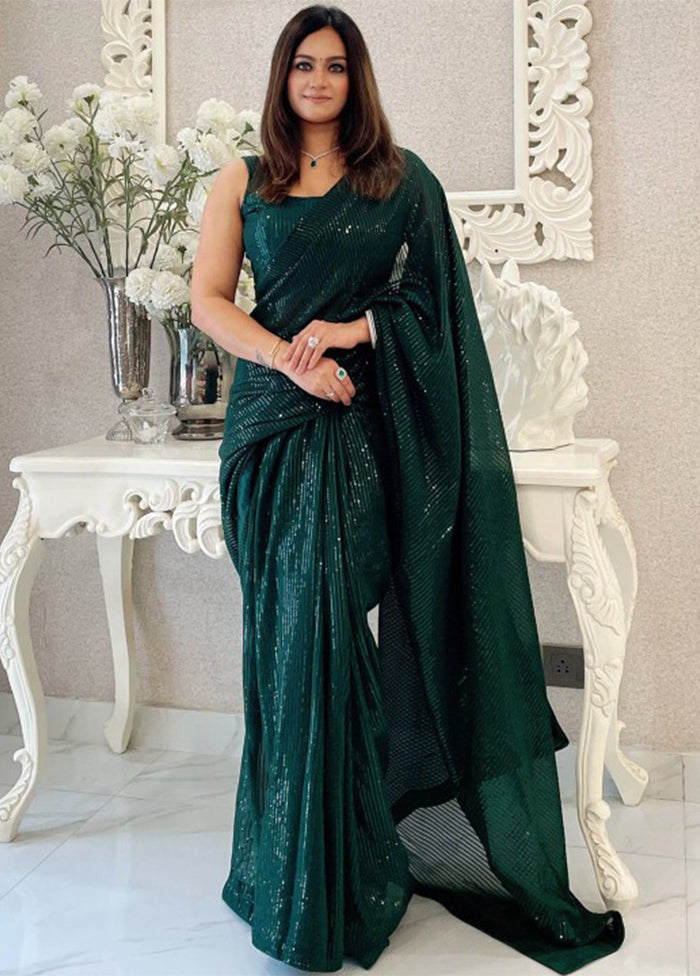 Green Georgette Saree With Blouse Piece Footlocker Pictures