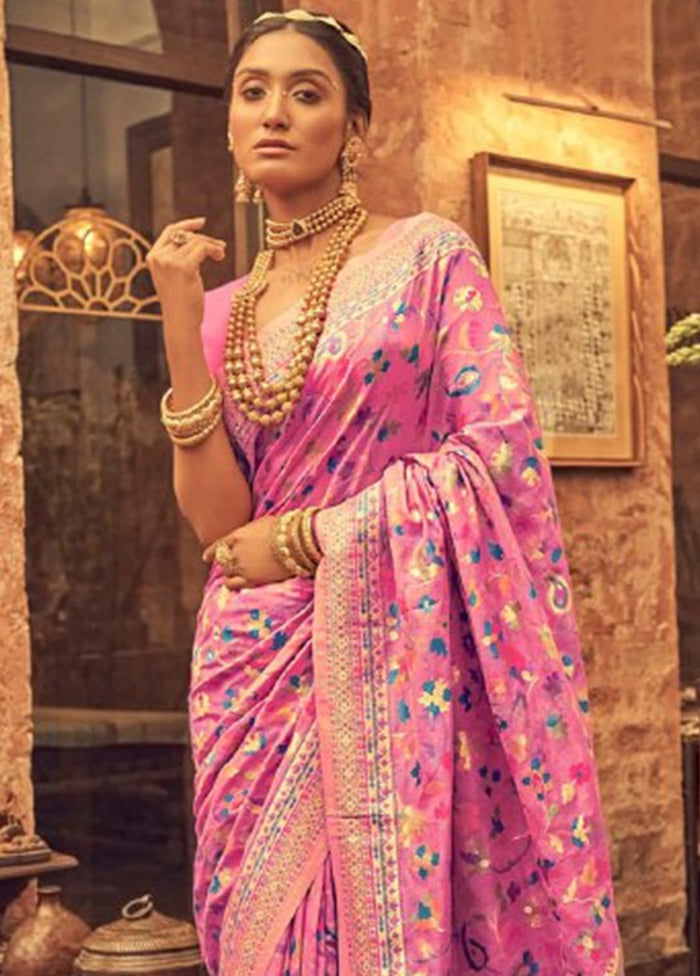 Pink Banarasi Silk Saree With Blouse Piece Buy Cheap Best