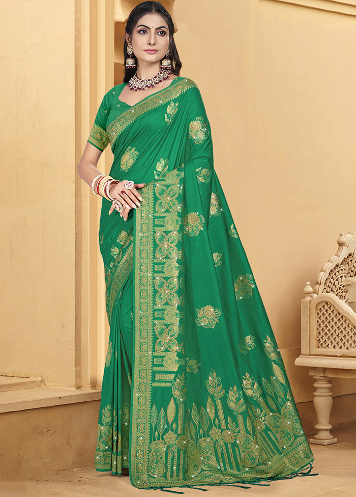 Green Spun Silk Saree With Blouse Piece Free Shipping Footlocker Finishline