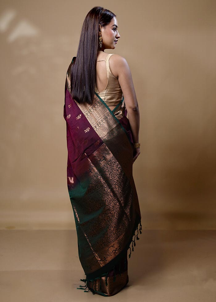 Wine Dupion Silk Saree With Blouse Piece Sale Best Pices