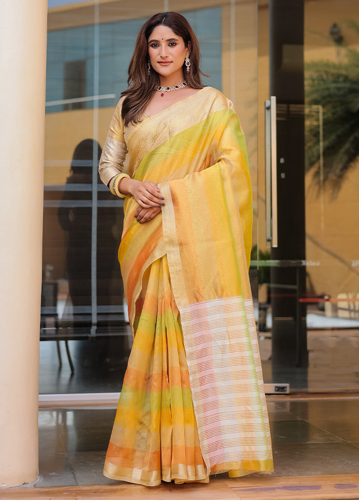 Yellow Banarasi Silk Saree With Blouse Piece Sale Get To Buy