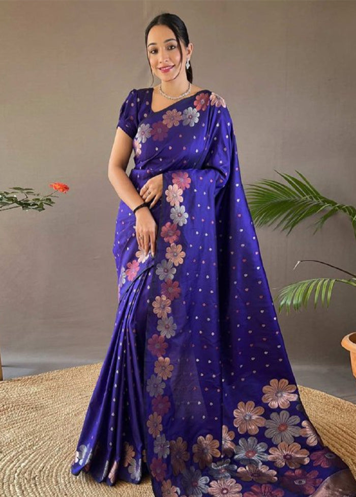 Blue Banarasi Silk Saree With Blouse Piece Outlet 2025 New