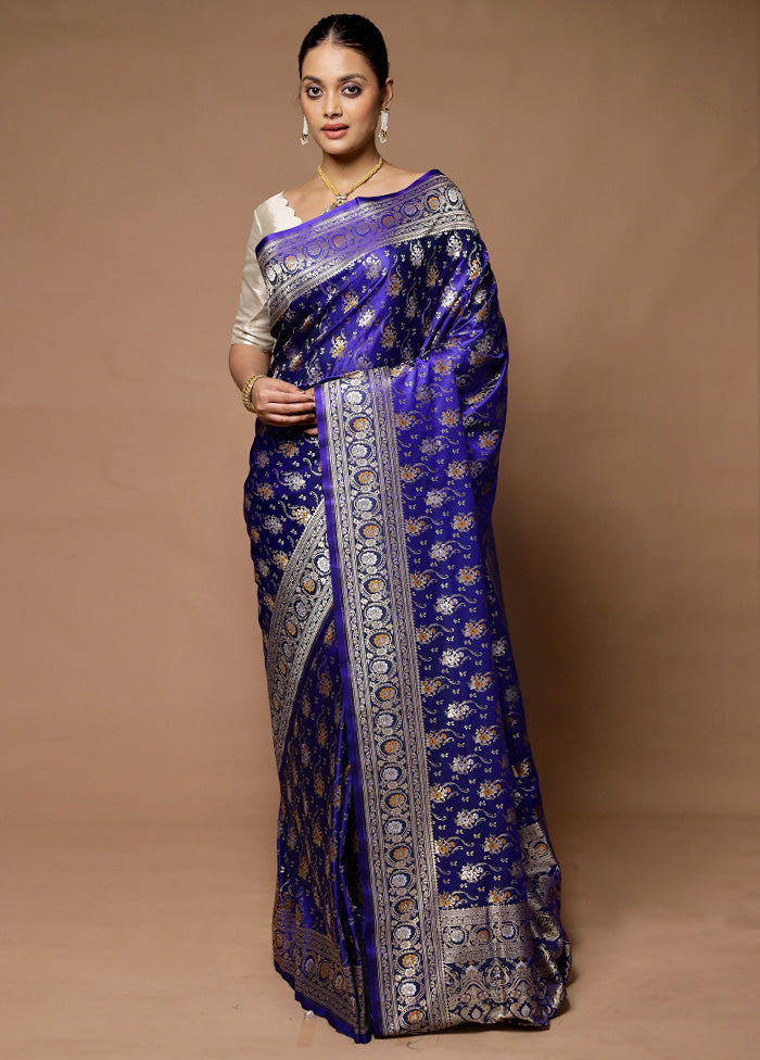 Blue Handloom Uppada Pure Silk Saree With Blouse Piece Cheap Best Sale