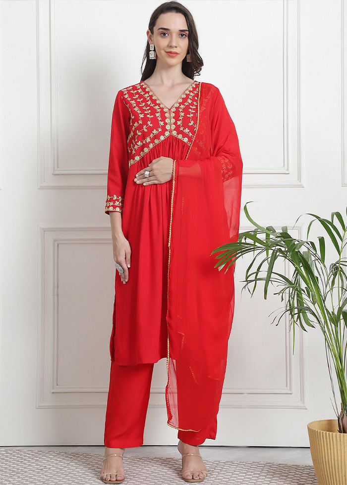 3 Pc Red Readymade Rayon Suit Set Cheap Supply