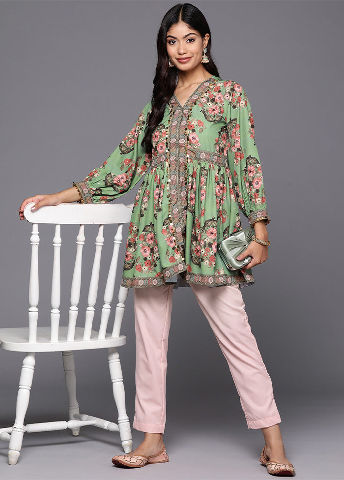 Green Readymade Silk Tunic Free Shipping In China