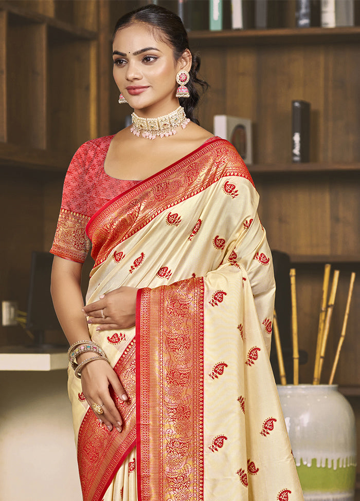 Cream Dupion Silk Saree With Blouse Piece 2025 New Cheap Online