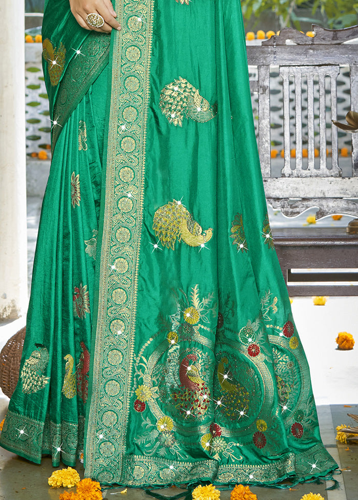 Green Spun Silk Saree With Blouse Piece Sale Nicekicks