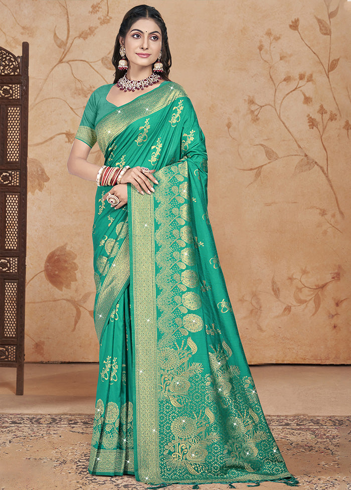 Green Spun Silk Saree With Blouse Piece Shop Offer For Sale