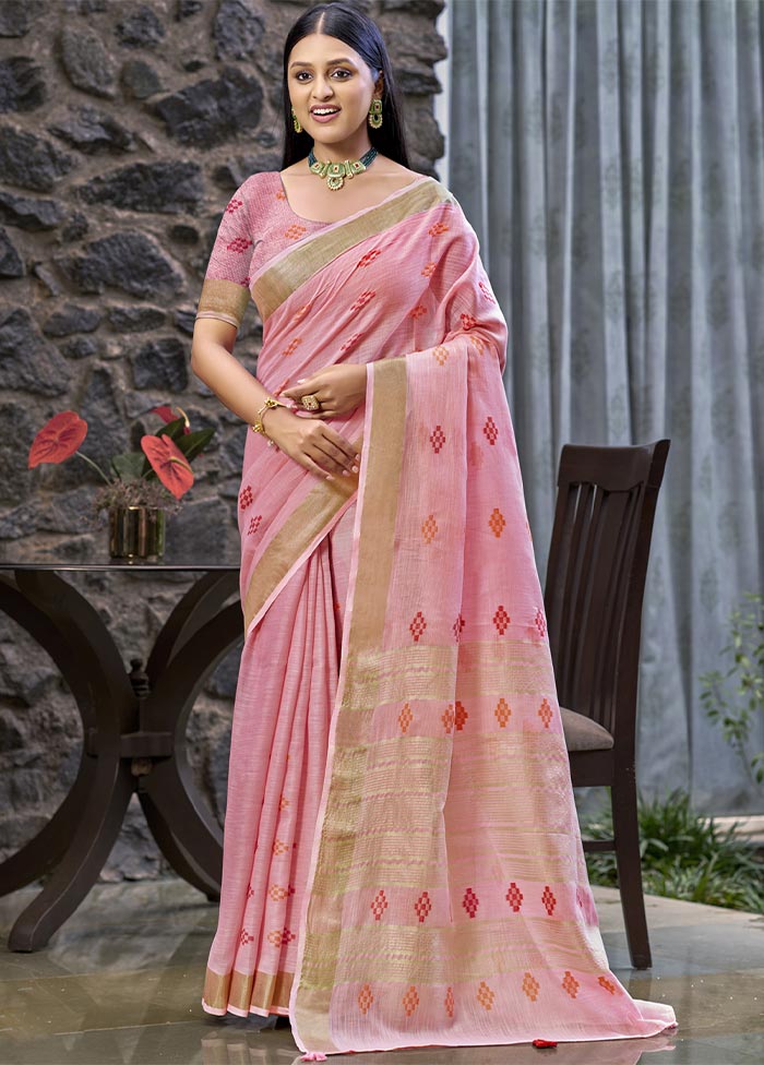 Pink Linen Silk Saree With Blouse Piece Outlet Discount Authentic