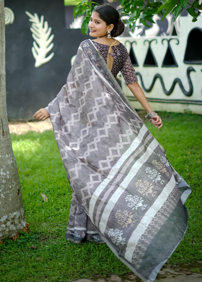 Grey Cotton Saree With Blouse Piece Buy Cheap Low Shipping Fee