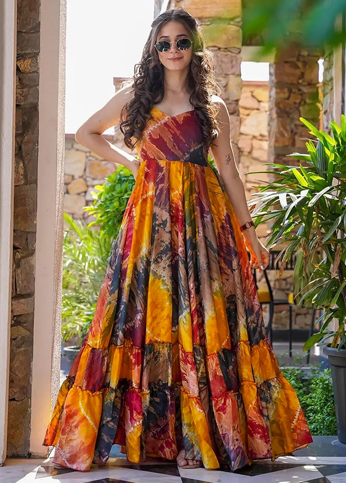 Multicolor Readymade Rayon Long Gown For Sale Online