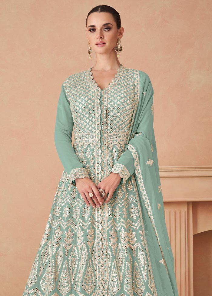 3 Pc Blue Semi Stitched Georgette Suit Set Amazon For Sale