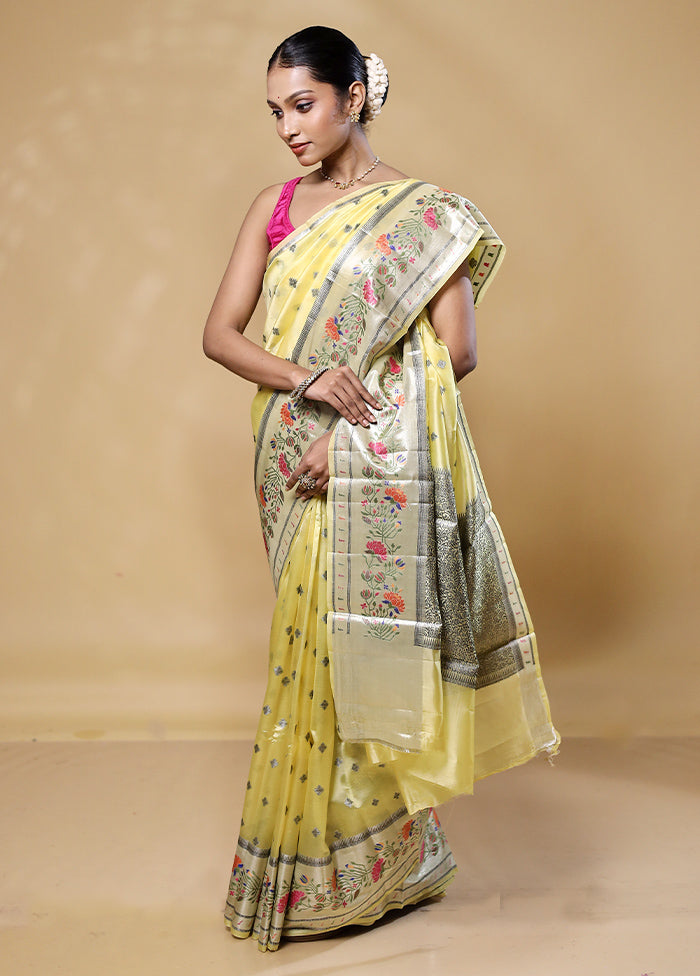 Yellow Handloom Dupion Pure Silk Saree With Blouse Piece Outlet New