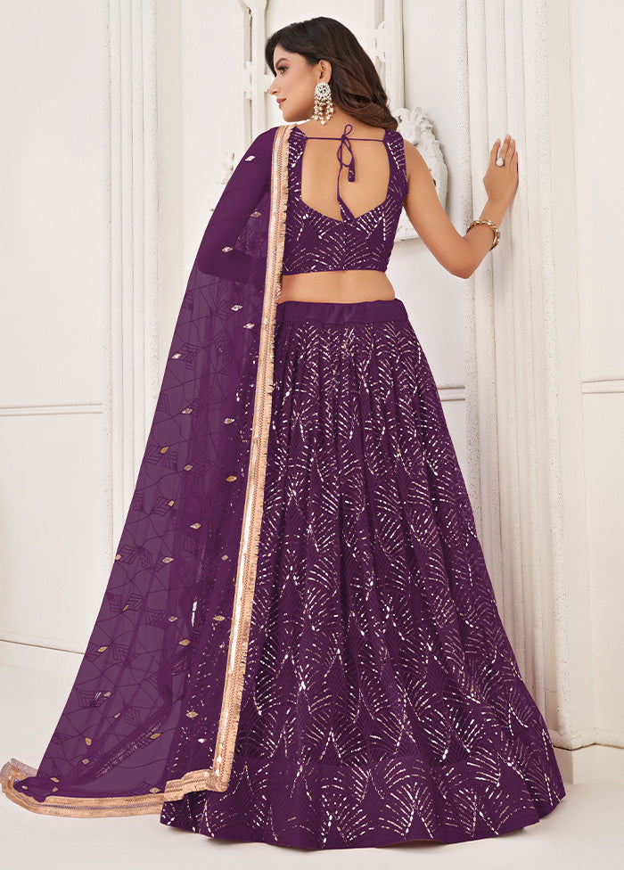 3 Pc Wine Net Semi Stitched Lehenga Set Best Seller