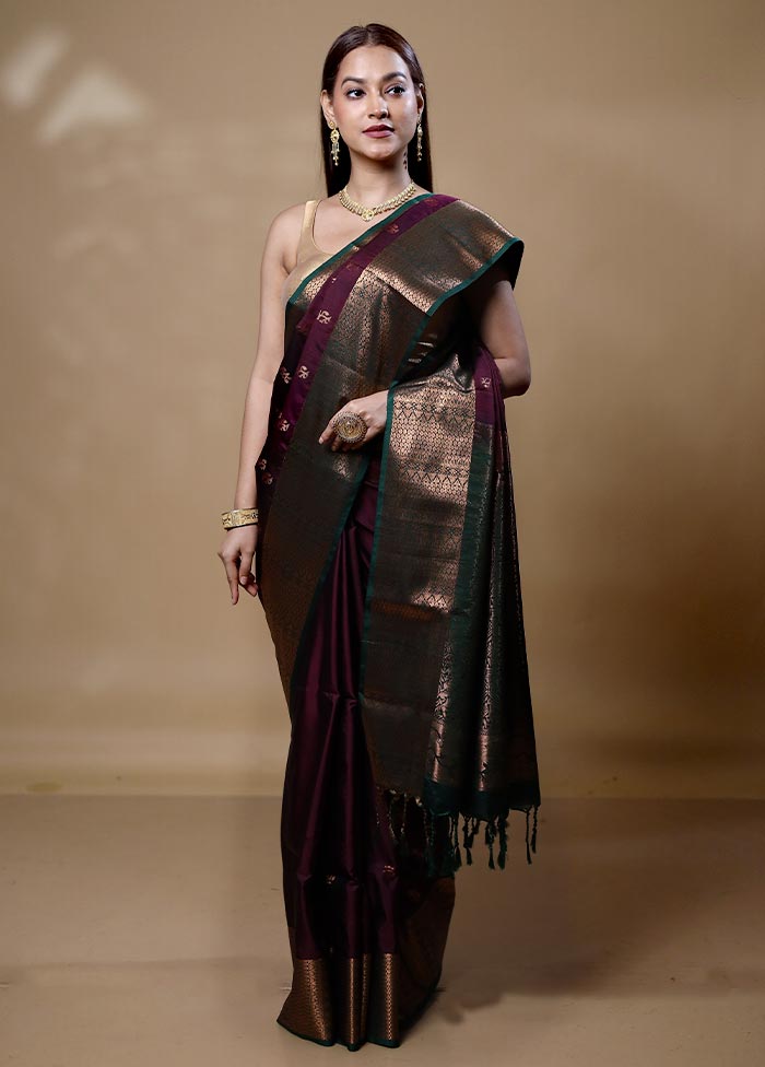 Wine Dupion Silk Saree With Blouse Piece Sale Best Pices