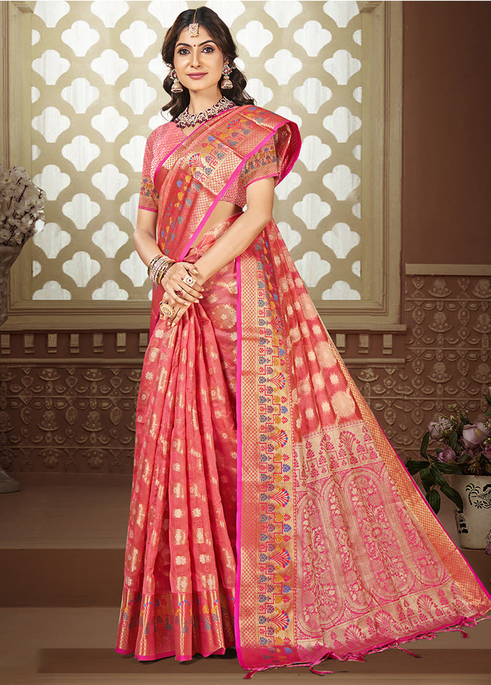 Pink Dupion Silk Saree With Blouse Piece Discount View