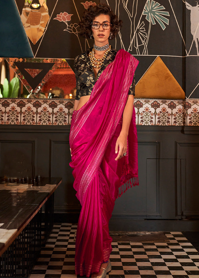 Dark Pink Spun Silk Saree With Blouse Piece Cheap Tumblr