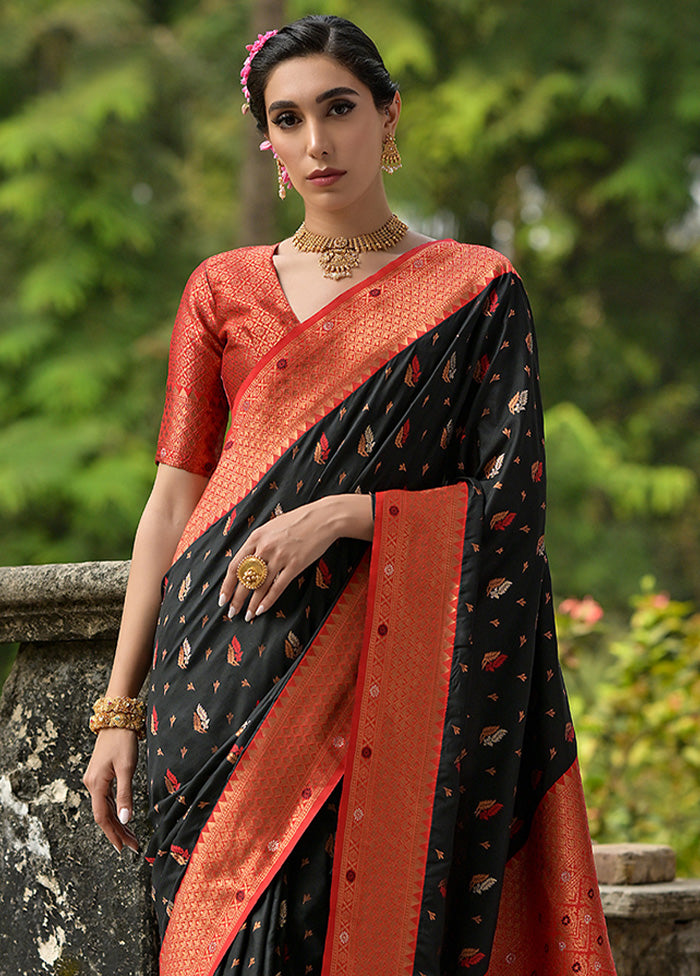 Black Banarasi Silk Saree With Blouse Piece Outlet Online