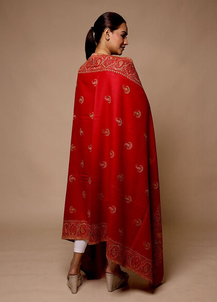 Red Butta Work With Zari Woven Border Shawl For Nice Online