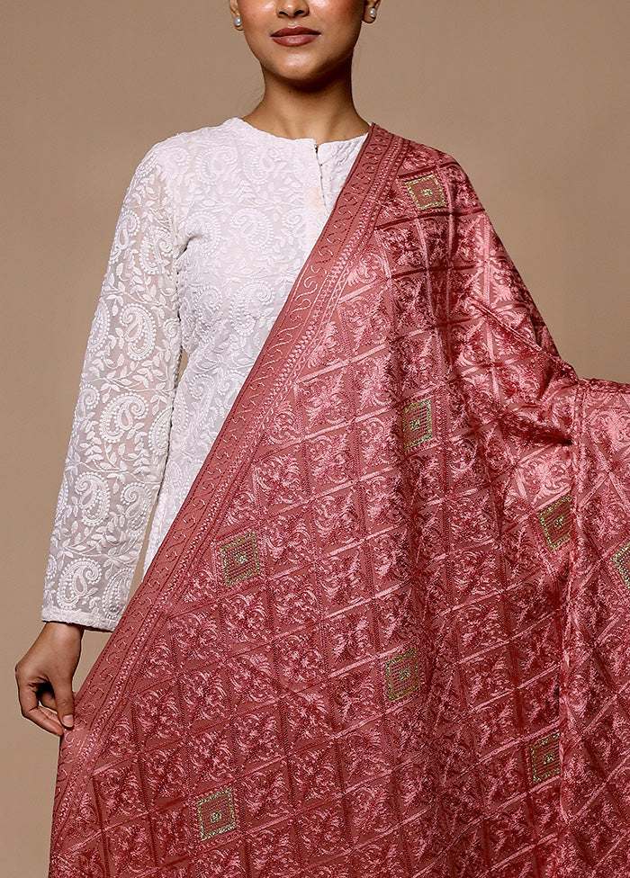 Peach Butta Work With Zari Woven Border Shawl Fashionable For Sale