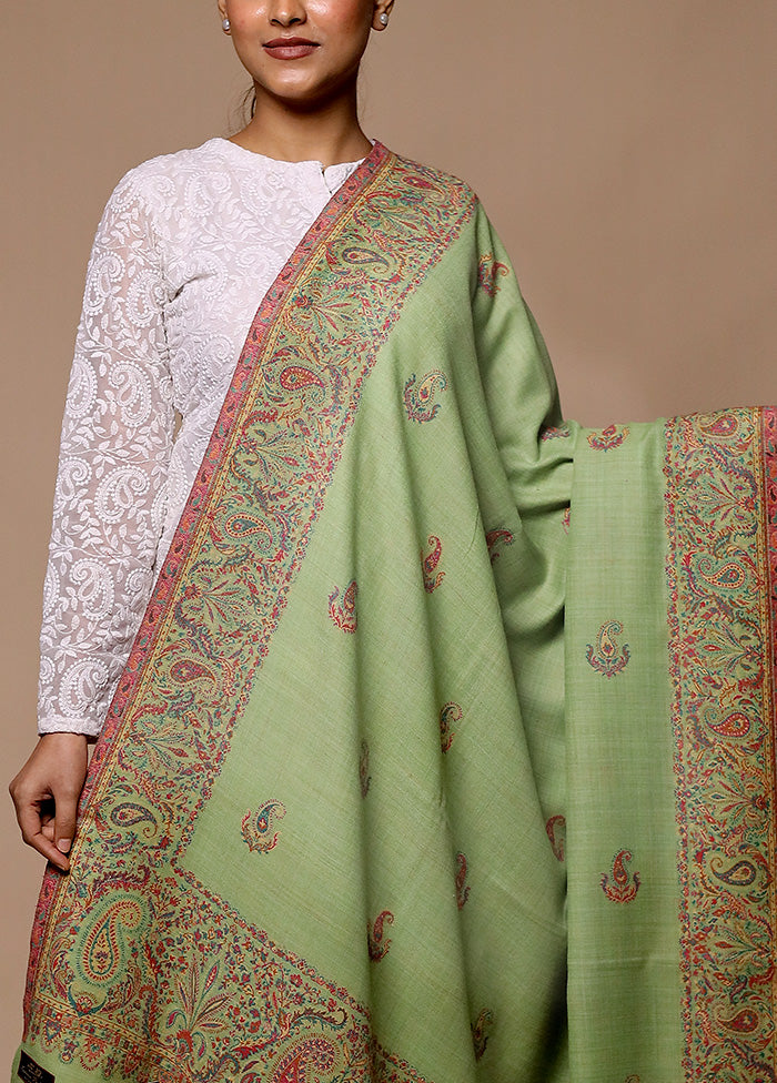 Green Butta Work With Zari Woven Border Shawl Cheap Pick A Best