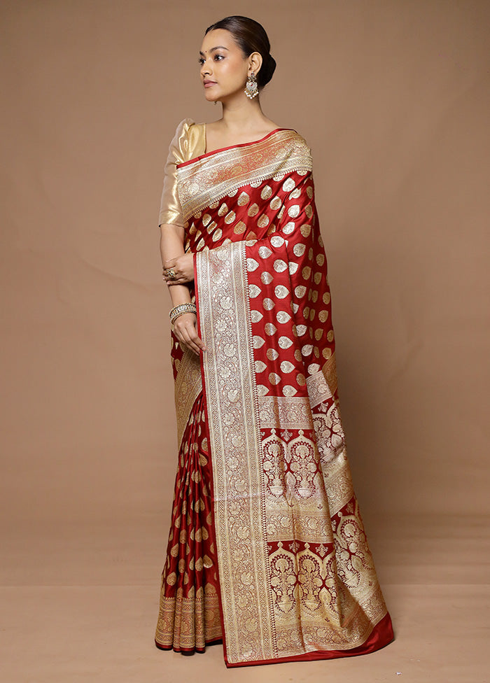 Maroon Handloom Banarasi Pure Silk Saree With Blouse Piece High Quality For Sale