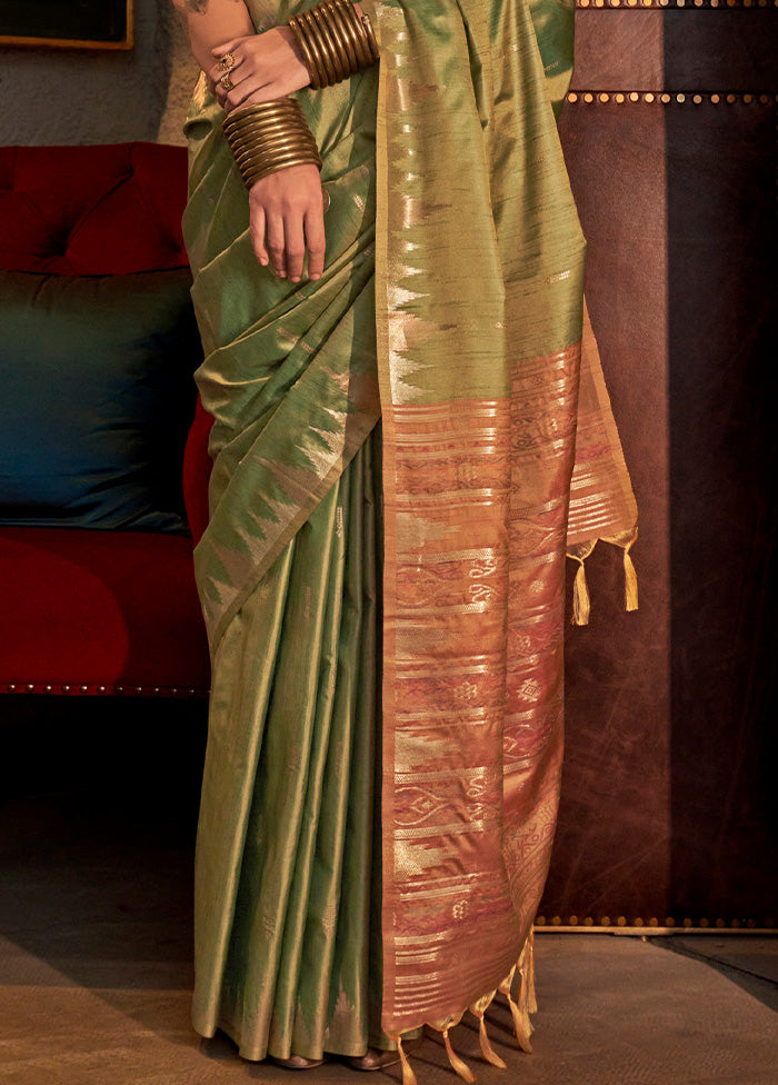 Green Tussar Silk Saree With Blouse Piece Free Shipping Discounts