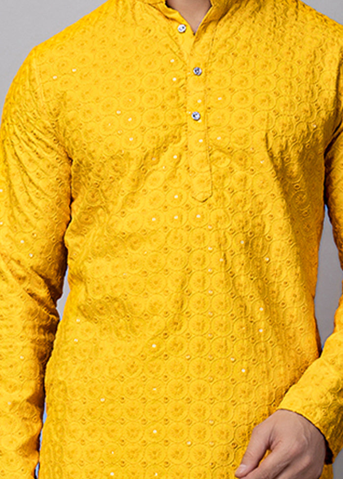 2 Pc Yellow Viscose Kurta Pajama Set Cheap Genuine