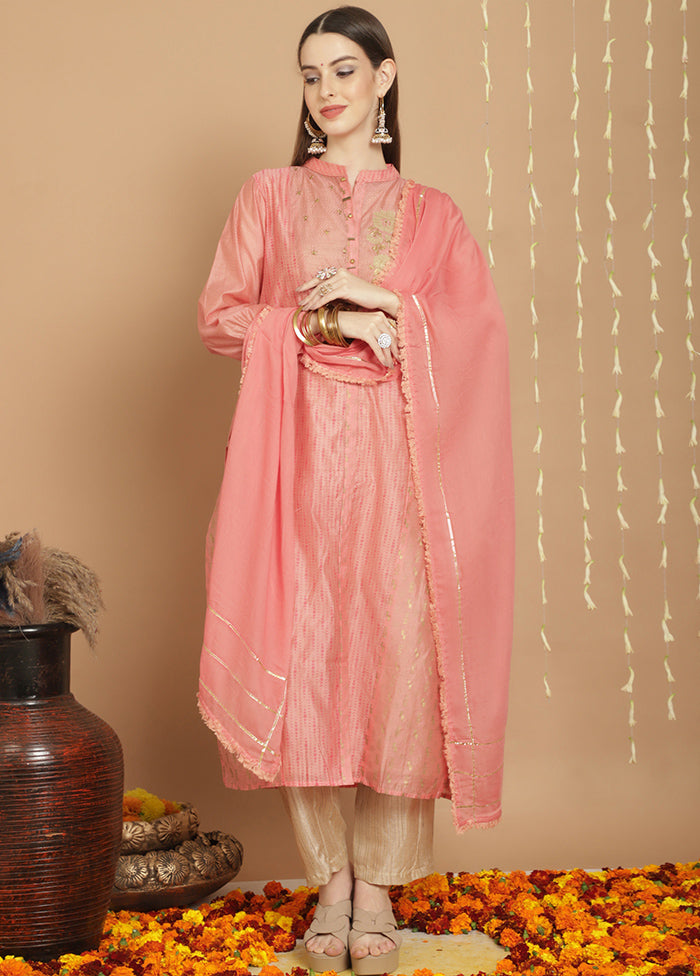 3 Pc Peach Unstitched Chanderi Suit Set Sale Tumblr