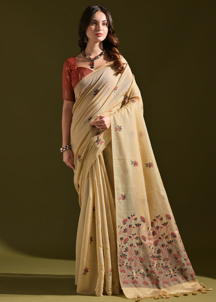 Cream Pure Cotton Saree With Blouse Piece Ost Release Dates