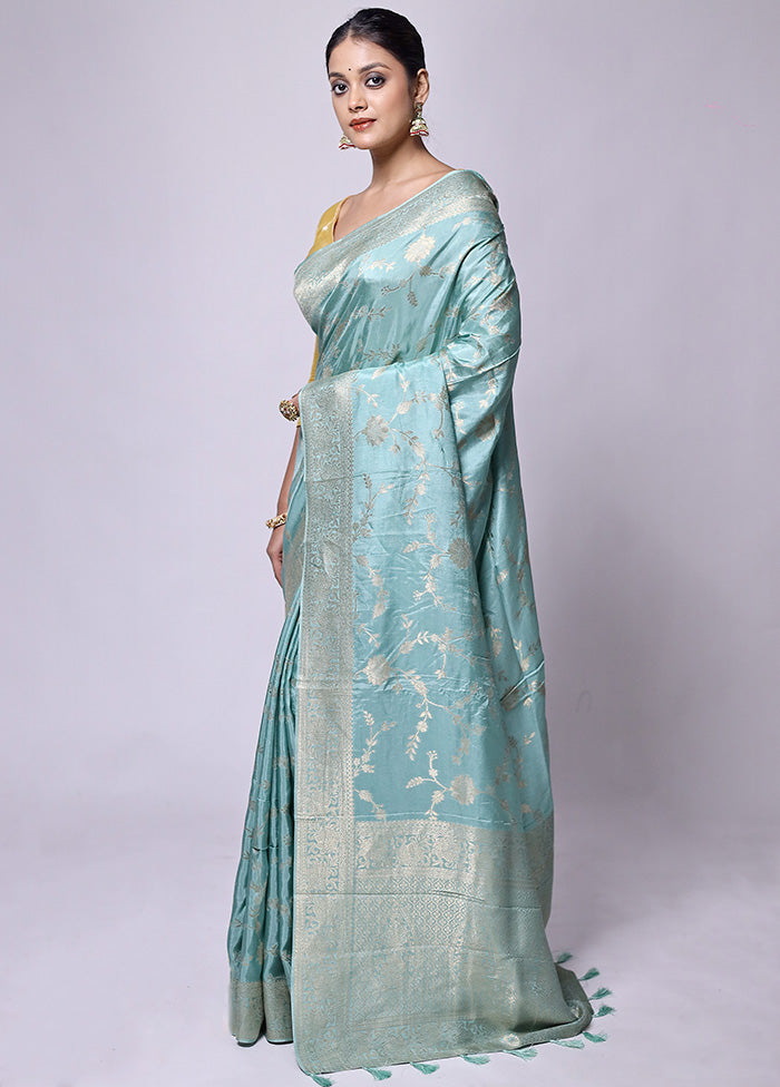 Blue Dupion Silk Saree With Blouse Piece With Paypal Free Shipping