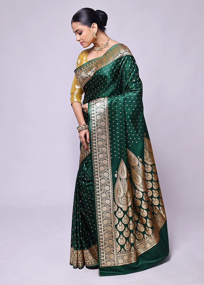 Green Banarasi Silk Saree With Blouse Piece Cheap Sale Big Discount