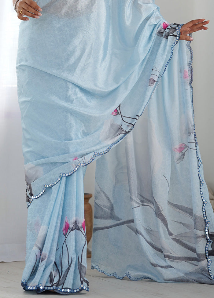 Sky Blue Spun Silk Saree With Blouse Piece Outlet Popular