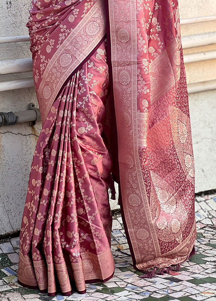 Pink Banarasi Silk Saree With Blouse Piece Free Shipping Very Cheap